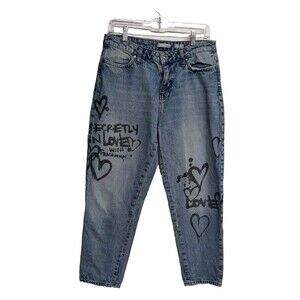 Fracomina Jeans Women Size 27 INGRID High Boyfriend Capri Streetwear Graffiti
